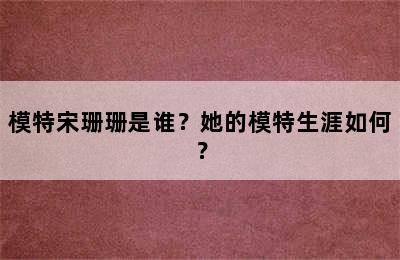 模特宋珊珊是谁？她的模特生涯如何？