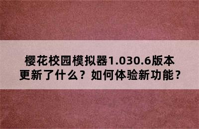 樱花校园模拟器1.030.6版本更新了什么？如何体验新功能？