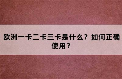 欧洲一卡二卡三卡是什么？如何正确使用？