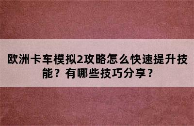 欧洲卡车模拟2攻略怎么快速提升技能？有哪些技巧分享？