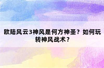 欧陆风云3神风是何方神圣？如何玩转神风战术？