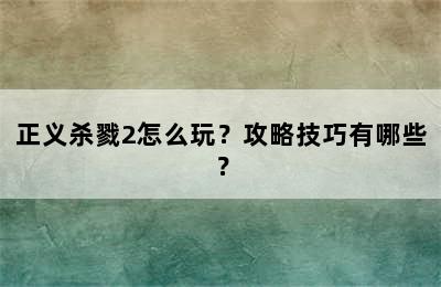 正义杀戮2怎么玩？攻略技巧有哪些？