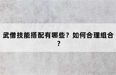 武僧技能搭配有哪些？如何合理组合？