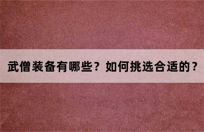 武僧装备有哪些？如何挑选合适的？