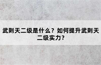 武则天二级是什么？如何提升武则天二级实力？