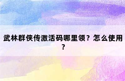 武林群侠传激活码哪里领？怎么使用？