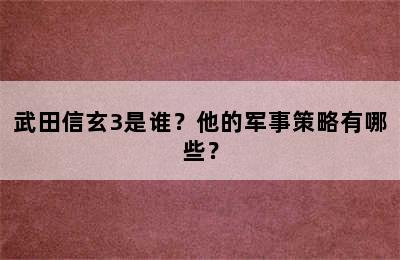 武田信玄3是谁？他的军事策略有哪些？