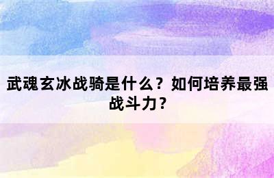 武魂玄冰战骑是什么？如何培养最强战斗力？