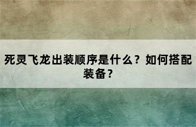 死灵飞龙出装顺序是什么？如何搭配装备？