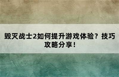 毁灭战士2如何提升游戏体验？技巧攻略分享！