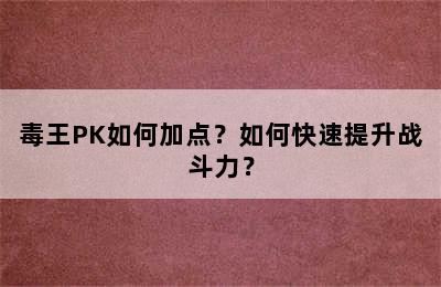 毒王PK如何加点？如何快速提升战斗力？