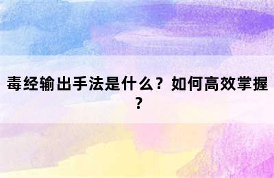 毒经输出手法是什么？如何高效掌握？