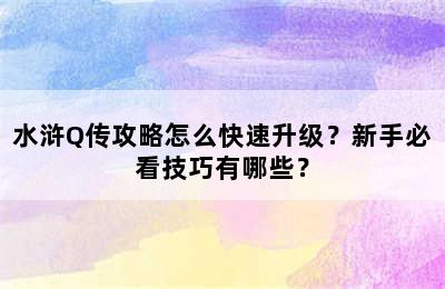 水浒Q传攻略怎么快速升级？新手必看技巧有哪些？