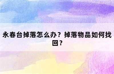 永春台掉落怎么办？掉落物品如何找回？