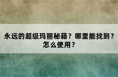 永远的超级玛丽秘籍？哪里能找到？怎么使用？