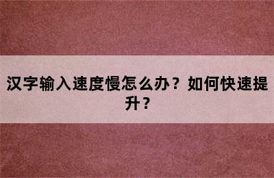 汉字输入速度慢怎么办？如何快速提升？