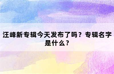 汪峰新专辑今天发布了吗？专辑名字是什么？