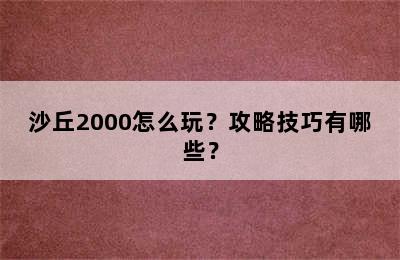 沙丘2000怎么玩？攻略技巧有哪些？