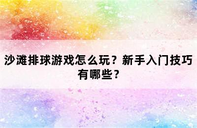 沙滩排球游戏怎么玩？新手入门技巧有哪些？