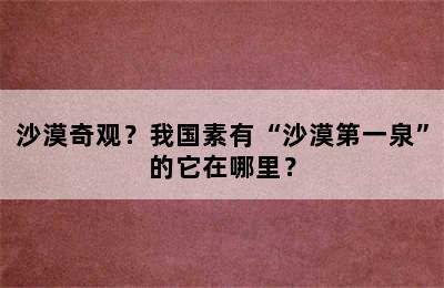 沙漠奇观？我国素有“沙漠第一泉”的它在哪里？