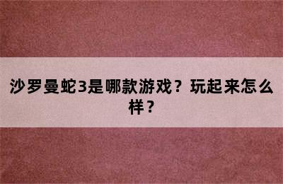 沙罗曼蛇3是哪款游戏？玩起来怎么样？