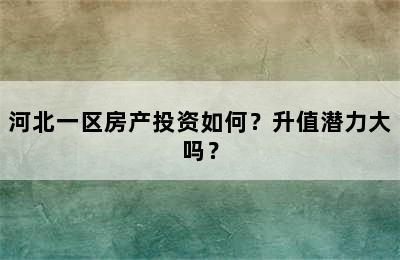 河北一区房产投资如何？升值潜力大吗？