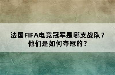 法国FIFA电竞冠军是哪支战队？他们是如何夺冠的？