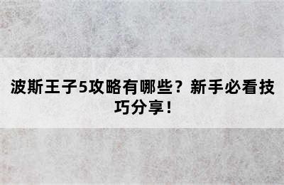 波斯王子5攻略有哪些？新手必看技巧分享！