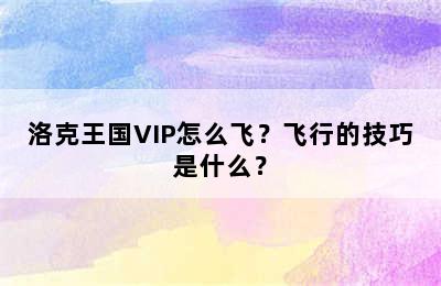 洛克王国VIP怎么飞？飞行的技巧是什么？