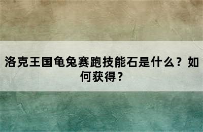 洛克王国龟兔赛跑技能石是什么？如何获得？