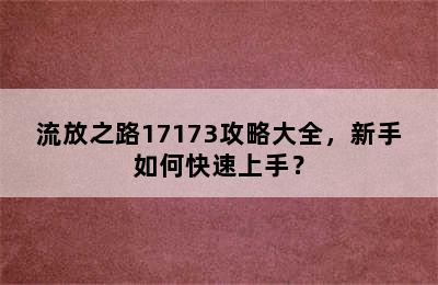 流放之路17173攻略大全，新手如何快速上手？