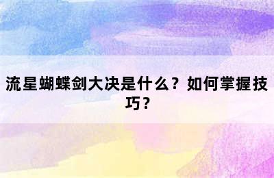 流星蝴蝶剑大决是什么？如何掌握技巧？