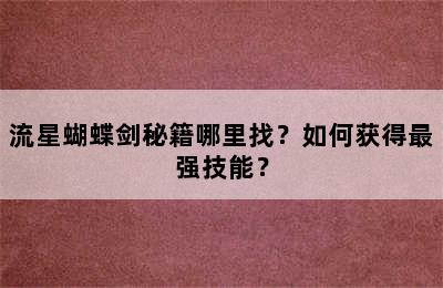 流星蝴蝶剑秘籍哪里找？如何获得最强技能？