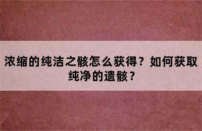 浓缩的纯洁之骸怎么获得？如何获取纯净的遗骸？