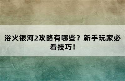 浴火银河2攻略有哪些？新手玩家必看技巧！