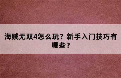 海贼无双4怎么玩？新手入门技巧有哪些？