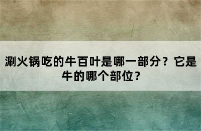 涮火锅吃的牛百叶是哪一部分？它是牛的哪个部位？