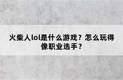 火柴人lol是什么游戏？怎么玩得像职业选手？