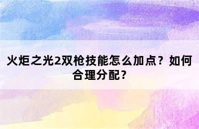 火炬之光2双枪技能怎么加点？如何合理分配？