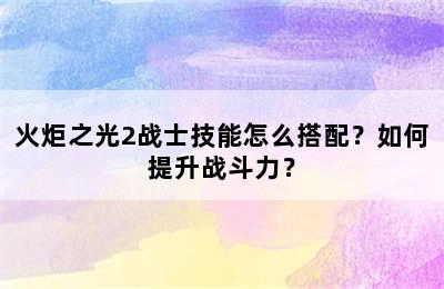 火炬之光2战士技能怎么搭配？如何提升战斗力？