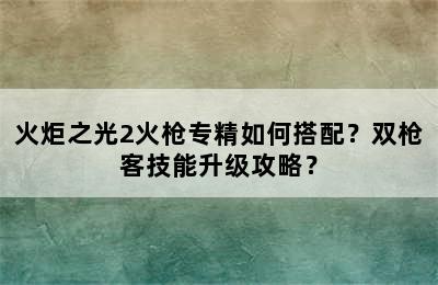 火炬之光2火枪专精如何搭配？双枪客技能升级攻略？