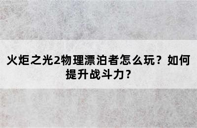 火炬之光2物理漂泊者怎么玩？如何提升战斗力？