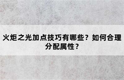 火炬之光加点技巧有哪些？如何合理分配属性？