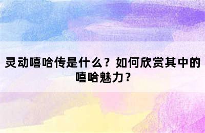 灵动嘻哈传是什么？如何欣赏其中的嘻哈魅力？