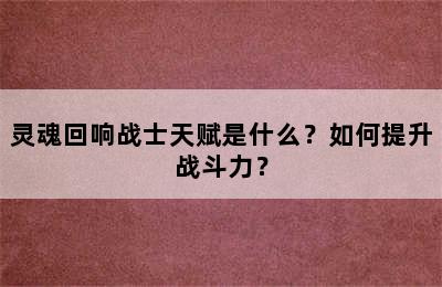 灵魂回响战士天赋是什么？如何提升战斗力？