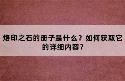 烙印之石的册子是什么？如何获取它的详细内容？