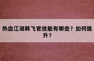 热血江湖韩飞官技能有哪些？如何提升？