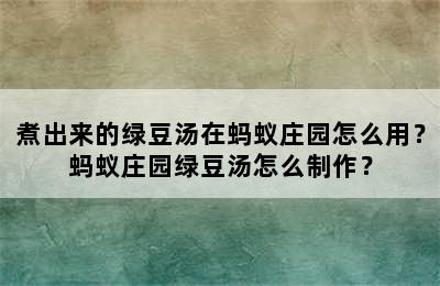 煮出来的绿豆汤在蚂蚁庄园怎么用？蚂蚁庄园绿豆汤怎么制作？