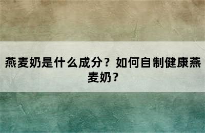 燕麦奶是什么成分？如何自制健康燕麦奶？