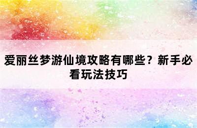 爱丽丝梦游仙境攻略有哪些？新手必看玩法技巧